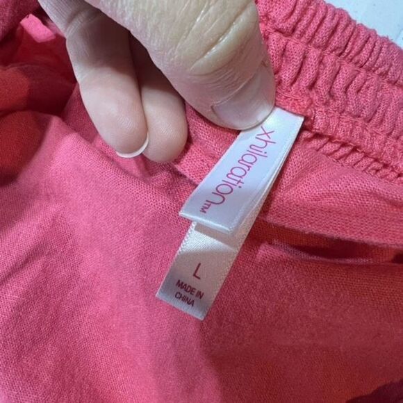 Xhilaration Womens Linen Blend Ruffle Sleeveless Wide Leg Jumpsuit Pink Sz Large - Picture 7 of 10